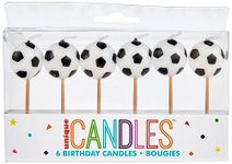 Black & White Soccer Ball Birthday Candles (7cm) Pack of 6 - Cake Topper Picks, Festive Party Decorations