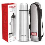 Milton Flip Lid 750 Thermosteel Vacuum Insulated Flask with Jacket 750 ml| 24 Hours Hot and Cold Water Bottle with Flip lid | Double Walled Silver Bottle for Home, Office, Travel