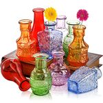 DEAYOU 10-Pack Glass Bud Vases for Decor, Small Vintage Flower Vases for Centerpieces, Crystal Colored Glass Single Bud Vase, Mini Rustic Glass Vase Antique Tiny Floral Bottle for Table, Plants, Home