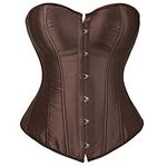 WLFFW Womens Corset Top Satin Overbust Lace up Bustiers(UK(6-8) S, Brown)