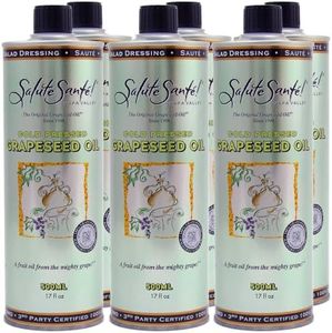 Cold Pressed Grapeseed Oil by Salute Sante! High Temperature Cooking, Healthy Grape Seed Oil, Non-GMO and Kosher for Salad Dressings, Marinades and Dips, Vegan, 500 Milliliter, 6 Pack