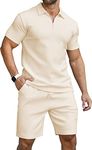 KUYIGO Men's Spring Short Sleeve Polo Shirt and Shorts Set Golf Outdoor Casual Sports Set XL Beige