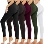 Opuntia 5 Pack Leggings for Women - High Waisted Tummy Control Soft Black Slimming Yoga Pants for Workout Running