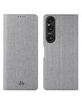 Foluu for Sony Xperia 1 VI 2024 Case, Flip Folio Wallet Case Slim Premium PU Leather Case ID Credit Card Slots Kickstand Magnetic Closure TPU Bumper Cover for Sony Xperia 1 VI 2024 (Gray)