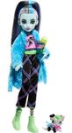 Monster High Creepover Party Doll, Frankie Stein with Pet Dog Watzie, Sleepover Clothes & Accessories Like Pillow & Furry Robe