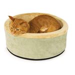 K&H Pet Products Heated Thermo-Kitty Cat Bed, Heated Pet Bed for Indoor Cats and Small Dogs, Electric Thermal Plush Warming Pet Bed, Calming Cat Heating Bed, Small 40.64cm, Round, Sage/Tan