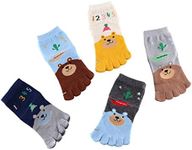 5 Pairs Toddler Baby Girls Boys Cotton Hosiery Toe Socks Cute Kids Cartoon Animal Five Fingers Crew Ankle Socks, Multi, 3-6 Years