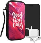 kwmobile Neoprene Sleeve for Smartphone Size XXL - 7" - Shock Absorbing Pouch Case - Protective Phone Bag - Good Vibes Only Violet/White