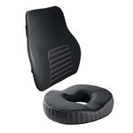 The White Willow Back Support & Donut Pillow Combo – Hard Memory Foam Car Seat Back Rest & Donut Cushion Lumbar & Tailbone Pain Relief Office Chair Support Piles & Coccyx Ring Pillow – Midnight Black
