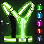 Zacro LED Reflective Vest Gear - Running Vest with 5 Light Colors, 3 Light Modes, USB Rechargeable, Adjustable Waist & Shoulder - High Visibility Light Up Reflective Gear for Night Walking, Cycling