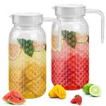 ADERTOS 2 Pack Acrylic Pitcher with Lid and Handle, 1 Litre Clear Water Pitcher Unbreakable Beverage Pitcher Transparent Juice Container Fridge Door Jug for Milk Juice Iced Tea Lemonade (BPA-Free)