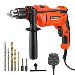 ValueMax Electric Drill 650W, Impact Drill Corded 2 IN1, Variable Speed, 1/2'' Chuck, Power Drill with 3 pcs HSS Drill Bits & 2 pcs Cement Drill Bits, Corded Drill Ideal for Home, Garden and DIY