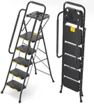 KINGRACK 5 Step Ladder with Tool Platform, Folding Step Stool with Handrails, Sturdy Steel Ladder with Wide Pedal, 800 LBS Portable Safety Ladder for Adults Painting Home Outdoor Garage