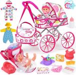 Baby Doll Stroller Toy Set with 12.5'' Doll, Diaper Changing, 2 Doll Clothes, Pacifier, Storage Bag, Baby Doll Accessories and Toy Baby Stroller for Girls Toddlers 3-5 4-6 5-7 Gifts for Pretend Play