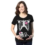 Maternity Baby Girl Skeleton Cute Halloween Pregnancy Bump Tshirt Crazy Dog Novelty Maternity T-Shirts for Halloween Season Soft Comfortable Funny Graphic Maternity Tee Black XXL