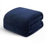 Exclusivo Mezcla Queen Size Fleece Bed Blanket, 230x230 CM Soft Jacquard Weave Waffle Pattern Blankets for Bed Settees, Navy Blue Blanket