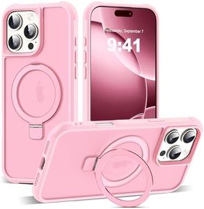 SKYLMW Compatible with iPhone 16 Pro Max Case with Invisible Magnetic O-Ring Stand Military-Grade Translucent Case for iPhone 16 ProMax 6.9" [Compatible with Mag-Safe][Great Grip Feeling], Pink