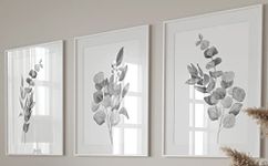 Grey Eucalyptus Botanical Wall Art Set of 3 Unframed Prints, Abstract Tropical Plant Decor, Living Room Bedroom Bathroom Poster Home Decor, Plant Leaves (A4)