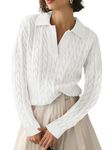 TAKEYAL Womens White Sweater Cable Knit Casual Soft Pullover Textured Sweater Jacket Women 2024 Fall Winter Outfits Clothes (White, L)