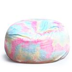 Bean Bag Chair Cover Chair Cushion, Big Round Soft Fluffy rabbit plush Lazy Sofa Bed Cover, Large Bean Bag Chairs for Kids, pink princess colorful Bean Bags（150 x 75cm）