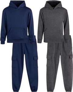 Quad Seven Boys' Fleece Jogger Set - 4 Piece Basic Solid Pullover Hoodie and Sweatpants (Size: 8-18), Size 16/18, Navy/Charcoal