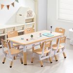 Kids Table and Chairs Set,Height Adjustable Toddler Arts & Crafts Table with 6 Seats for Ages 2-10,Graffiti Desktop, Non-Slip Legs,Max 330lbs Kids Activity Art Table for Classroom Daycares,Home