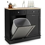 Giantex Kitchen Trash Cabinet, Kitchen Island with Tilt Out Garbage Bin, Rubber Wood Countertop, Large Cabinet, 2 Drawers, Adjustable Shelf, Recycling Can Holder Organizer (Black) (GT54756BK-CK)