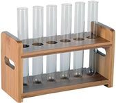 Lily's Home Bamboo Test Tube Vial Shot Glasses Holder Rack, Made from Easy to Clean Bamboo with Built-in Handle, Rack Only, Glass Tubes NOT Included, 6 Tube Capacity (7/8" (22mm') Holes)