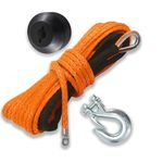 TYT Synthetic Winch Rope Kit, 1/4" x 50' Synthetic Winch Line Cable Rope with Black Protecing Sleeve, Snap Hook and Rubber Stopper for 4x4/ATV/UTV/Jeep(Advanced Load 8,500 lbs - Orange