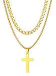 18K Gold Plated Cross Necklace for Men, Dainty Christian Crucifix Pendant Layering Gold Cuban Chain Strong Links Durable Clasp