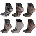 JTMKYO 6 Pairs of Black Fishnet Socks, Sexy Lace Ankle Socks, 6 Styles of Lace Socks for Women, Lace Fishnet Ankle Socks, Nylon Women's Thin Fashion Socks