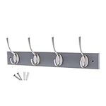 keypak Victorian 4 Wall-Mount Wooden Coat Rack, 45cm - Slate Grey Board, Satin Silver Hook - Fixings Included