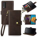 Antsturdy for T-Mobile Revvl V+/V Plus 5G Wallet Case [RFID Blocking] PU Leather Folio Flip Protective Cover with Wrist Strap [Zipper Poket] Credit Card Holder Kickstand Function Men Women,Coffee