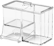 Cotton Pads Holder Cotton Balls Swab Holder Container with Lid 4-Grid Q-tip Dispenser Organiser Makeup Pad Box Cosmetic Storage Case,Acrylic Crystal Clear