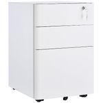 Vinsetto Lockable File Cabinet with 3 Drawers, Steel Rolling Filing Cabinet with 5 Wheels and Pencil Case, Vertical Office Drawer for A4, Letter, Legal Size, Pre-Assembled Body, White