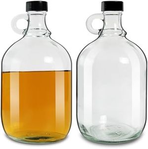 2 Pack 64oz Glass Gallon Jugs with Handle and Black Plastic Lids, Half-Gallon, Gallon Glass Fermenting Jug, Glass Water Jug for Kombucha, Home Brew, Vanilla Extract, Beer, Soda,Cider (Clear)