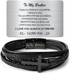 Gifts for Little Brother Cross Bracelet - To My Brother Bracelet Men Bracelet with Engraved Wallet Card Stainless Steel