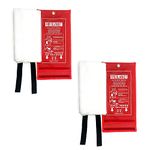 ONE 1m x 1m Fire Blanket with Flame Retardant Handles Quick Release Fiberglass Emergency Safety Fire Blanket for Home Kitchen Caravan Car (Pack of 2)