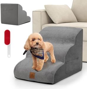 Costway 3-Step Dog Stairs Steps, 40 cm High Density Foam Non-Slip Pet Ladder w/Storage Pocket & Handle, Pet Ramp w/Removable Washable Cover for High Sofa Bed Couch for Small & Old Dogs, Injured Pet