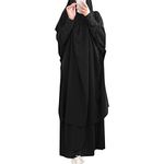 Two Piece Set Muslim Dress Jilbabs for Women Prayer Hijab Khimar + Maxi Skirt Suit Kaftan Full Length Long Sleeve Abaya Burka Full Cover Arabic Islamic Dresses Clothing Outfits Black One Size