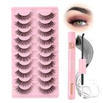 Glowing Win Russian Strip Lashes with Glue 10 Pairs Cat Eye Lashes Natural Look False Eyelashes D Curl Russian Eyelashes Wispy Fluffy Hybrid Strip Lashes 3D Faux Mink Fake Lashes