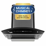 Uplift 60 cm 1350 m3/hr Filterless Autoclean Musical Silent Kitchen Chimney (Disco 60, Wall Mount, Curved Glass, Touch Control, Black, Made in India)