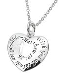 925 Sterling Silver With God All Things Are Possible Heart Charm Pendant Chain Necklace 16+2 Inches