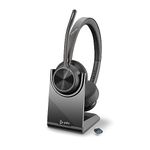 Poly Voyager 4320 UC Wireless Headset & Charge Stand (Plantronics) - Stereo Headphones w/Noise-Canceling Boom Mic - Connect PC/Mac/Mobile via Bluetooth - Works w/Teams, Zoom, & More - Amazon Exclusive