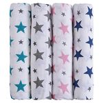 haus & kinder Twinkle Collection 100% Cotton Soft Muslin Swaddle Wrap for Newborn Baby - Pack of 4 (100 x 100 cm) (Navy, Grey, Turquoise, Pink)