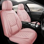 GEEYONTEK Car Seat Covers Full Set, 5 Seats Universal Waterproof Leather Vehicle Cushion for Automotive Front and Rear, Protectors Fit for Most SUV Truck Sedans Pick-up Jeep, Airbag Compatible (Pink)