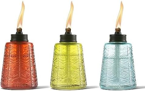 TIKI 1116040 Brand Molded Glass Table Decorative Outdoor Torch for Patio, Lawn, and Garden, 6 in, (Set of 3), Red, Green and Blue