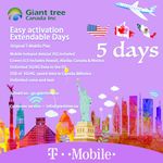 USA Canada Mexico Mobile Travel Plan(USA Travel sim Card): Flexible Days(5 Days Included), Unlimited Data/Calls/Texts, T-Mobile SIM