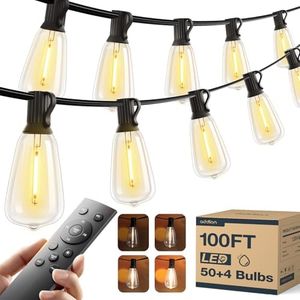 addlon 100FT(50FT*2) LED Outdoor String Lights Waterproof Patio Lights with Shatterproof ST38 Replaceable Bulbs, Dimmable Outside Hanging Light Connectable for Porch, Backyard, 2200K