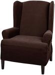 MAYTEX Mills Pixel Ultra Soft Stretch Wing Back Arm Furniture Cover 1 Piece Chocolate Brown Chair Slipcover